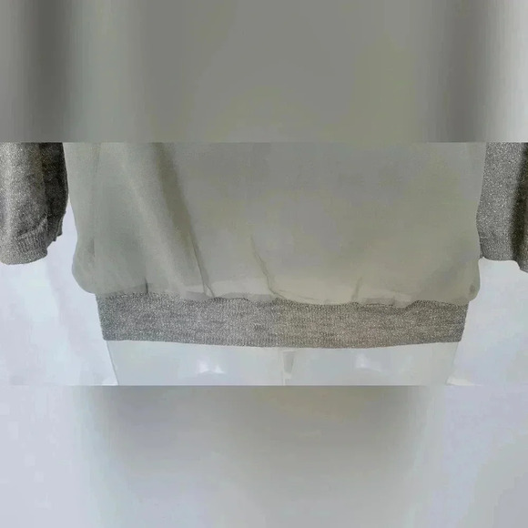 VTG Y2K 1990s Limited Silver Metallic/Gray Button Up Cardigan Sheer Back Sz Med. - Picture 3 of 11